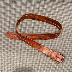 Men's Brown Leather Double-Wrap Belt with Decorative Studs
